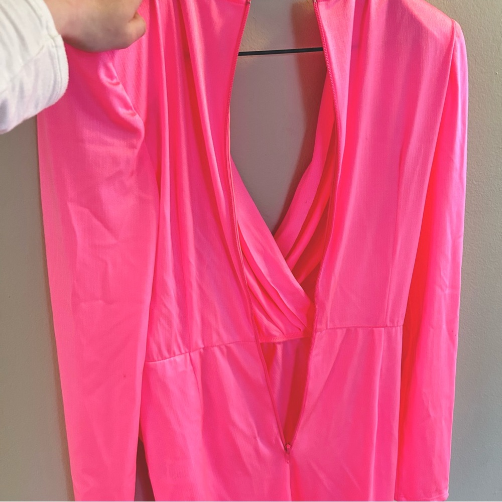 Bronx and Banco Electric Pink Maxi Sash Waist Dress Size Large Long Sleeve Slit - Picture 14 of 16